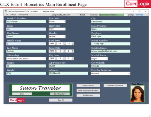 CLX Enroll Biometrics Main Page